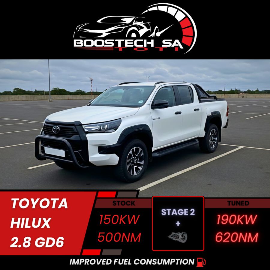 Toyota Hilux 2.8 GD6, Stage 2 with gearbox remap: 150kW and 500Nm stock, 190kW and 620Nm tuned